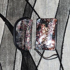 VICTORIA SECRET 2017 CLEAR CONFETTI SEQUINS GOLD SHINE MAKEUP TRAVEL BAG BUNDLE